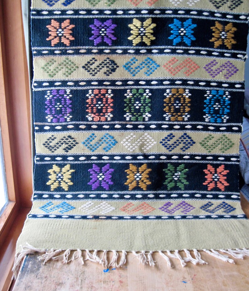 Vintage Mexican Rug Woven Wool Rug Table Runner Etsy