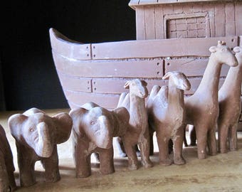 Vintage Noah's Ark, Religious Decor, Resin Clay Ark, Resin