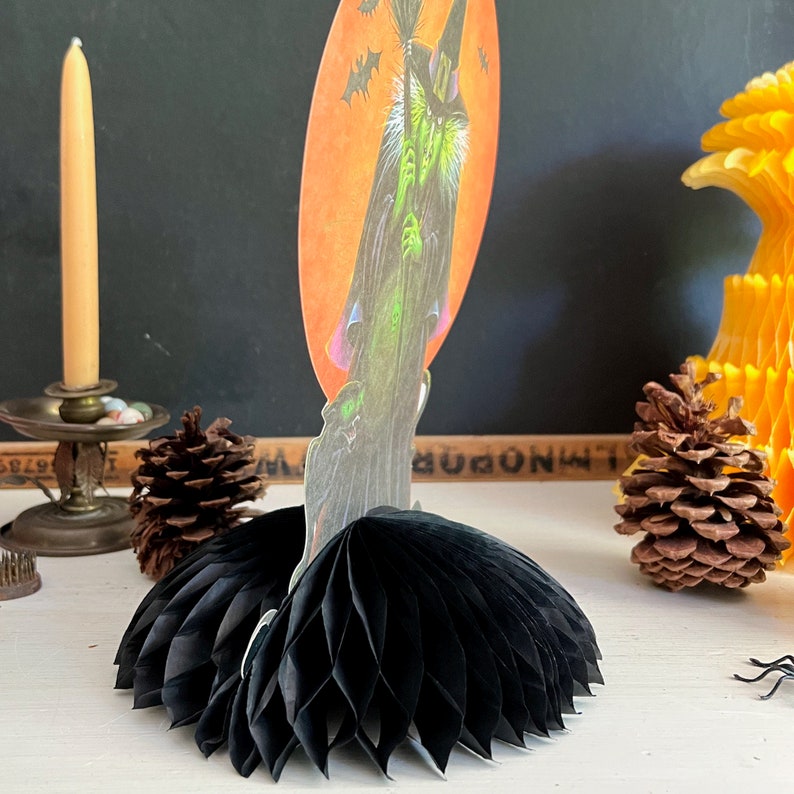 Vintage Halloween Witch Cut Out Honeycomb Party Decoration, 1980s Halloween Decor, Beistle Co. Decor, Halloween Ghosts, Tabletop Decor image 6