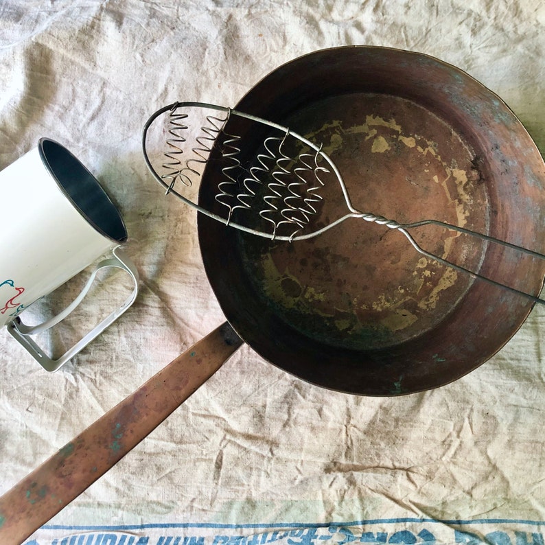 Early Copper Cooking Pot, Antique Dovetail Cooking Pot, Primitive Copper Pot, Rustic Copper Pan, Farmhouse Kitchen, Vintage Cabin Decor, image 1