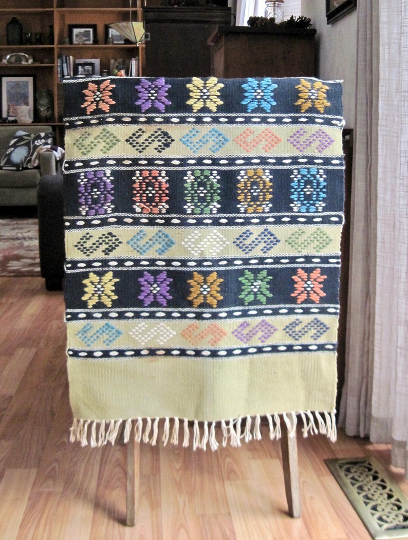 Vintage Mexican Rug Woven Wool Rug Table Runner Etsy