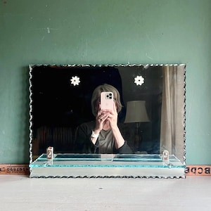 Vintage Piecrust Edge Wall Mirror with Glass Shelf