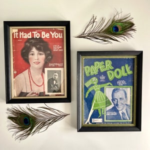Framed Vintage Sheet Music Art: 1920s &#39;It Had To Be You&#39; & 1940s &#39;Paper Doll&#39;