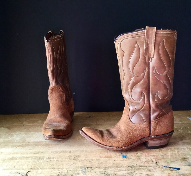 Vintage Western Cowboy Boots, Vintage Acme Leather Boots, Tan Boots, Ladies Cowboy Boots, Cowboy Boots for Women, 1960's Brown Leather Boots image 2