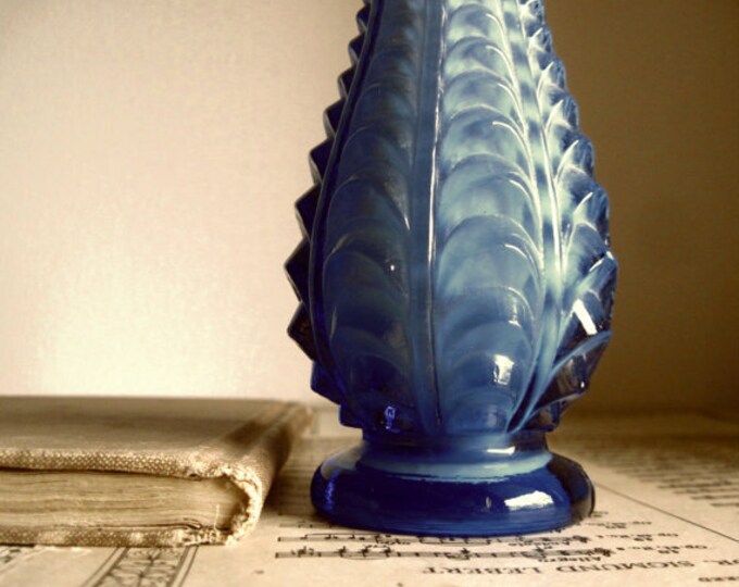 Vintage Blue Pressed Glass Bud Vase Etsy