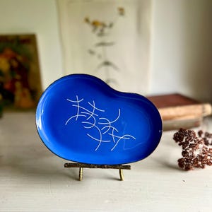 Mid Century Modern Blue Enamel Copper Dish: Betty Crow Art, MCM Decor