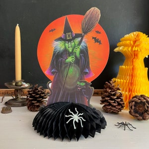 Vintage Halloween Witch Cut Out Honeycomb Party Decoration, 1980s Halloween Decor, Beistle Co. Decor, Halloween Ghosts, Tabletop Decor image 2