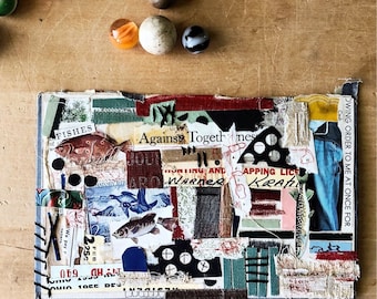 Let's Go Fishing Collage: Vintage Ephemera, Found Paper Art