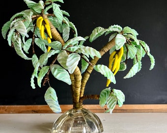 Vintage Art Glass Banana Tree, Mid Century Art Glass, Hand Crafted Glass Tree, Tropical Tree