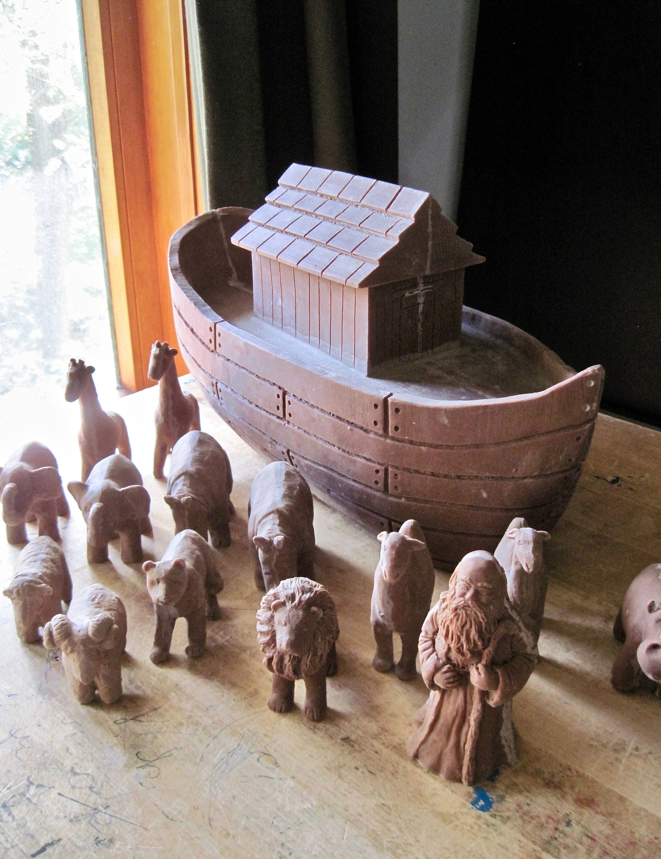 Vintage Noah's Ark, Religious Decor, Resin Clay Ark, Resin