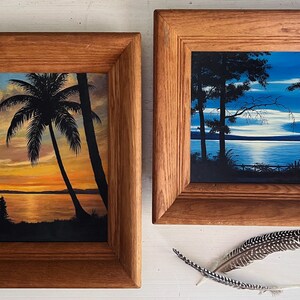 Pair of Vintage Sunset Paintings, Tropical Scene, Lake Scene, Framed Original Art, Colorful Art, Cabin Lodge Decor, Rustic Decor image 6