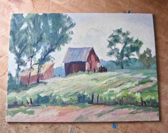 Edrie Leah Frandzel Oil Painting, Vintage Oil Painting, Farmstead Painting, Rural Indiana Countryside Landscape, Original Oil Painting