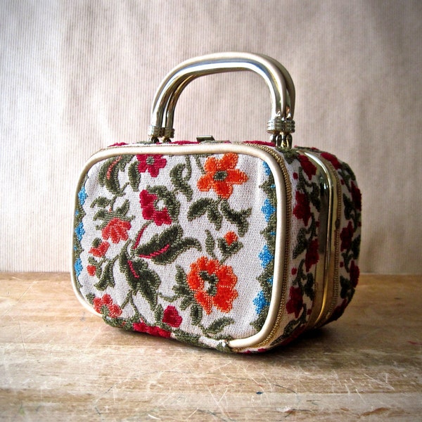 Vintage Tapestry Purse, Box Purse, Lou Taylor Miami, Vintage Handbag, Square Purse,  Embroidered Purse, Vintage Purse, 1960's '60's