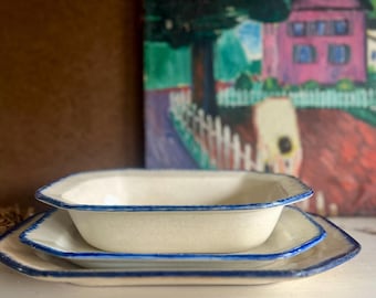 Antique Blue Feather Edge Octagonal Serving Dish