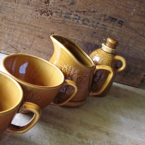 Vintage Franciscan, Wheat Pattern Pottery, Creamer Pitcher, Cups Vinegar Cruet, 1950's California Pottery, Franciscan Ware Summer Tan image 4