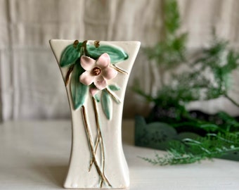 Vintage McCoy Pottery Vase, Blossom Time Pattern, Matte Glaze, Cream Pottery, Floral Vase, 1940s Pottery, Flower Vase, Retro Decor