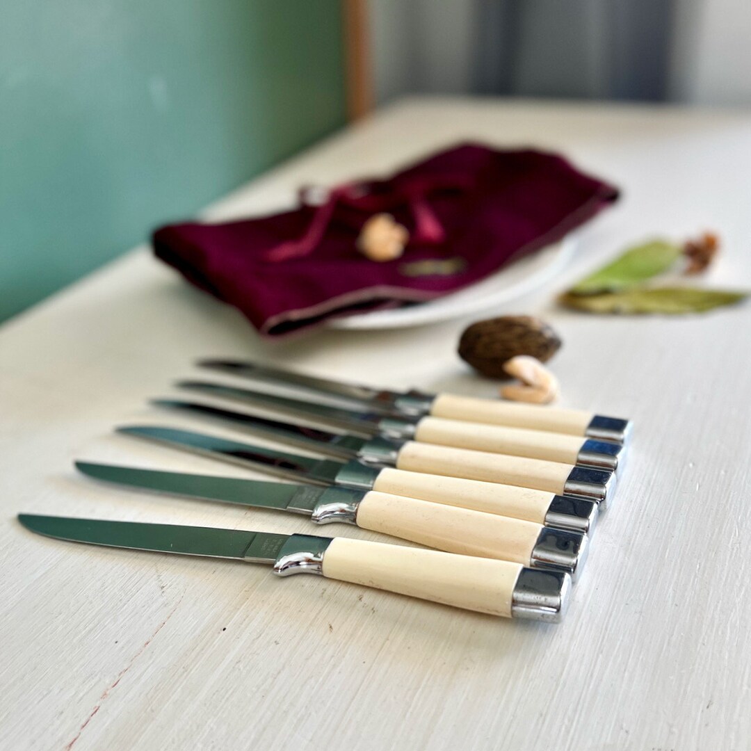 Vintage German Steak Knives Set, Vintage Stainless Steel Cutlery, Sclingen Germany Knives