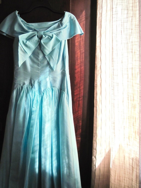 Vintage Aqua Prom Dress, Rockabilly, Bridesmaid D… - image 1