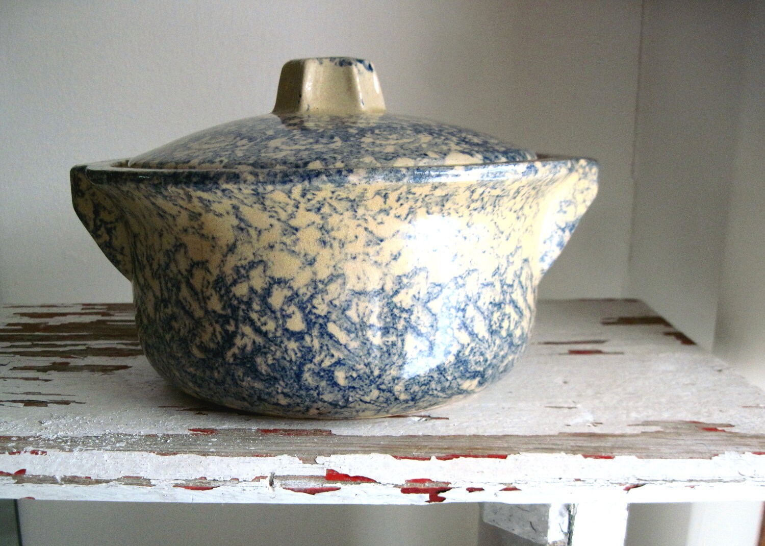 Blue Spongeware Pottery Spongeware Casserole Spatterware Etsy