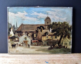 Antique Oil Painting, Florence McCoy Continental Village Scene, 19th Century Painting, Original Oil Painting, Signed Painting, Vintage Scene