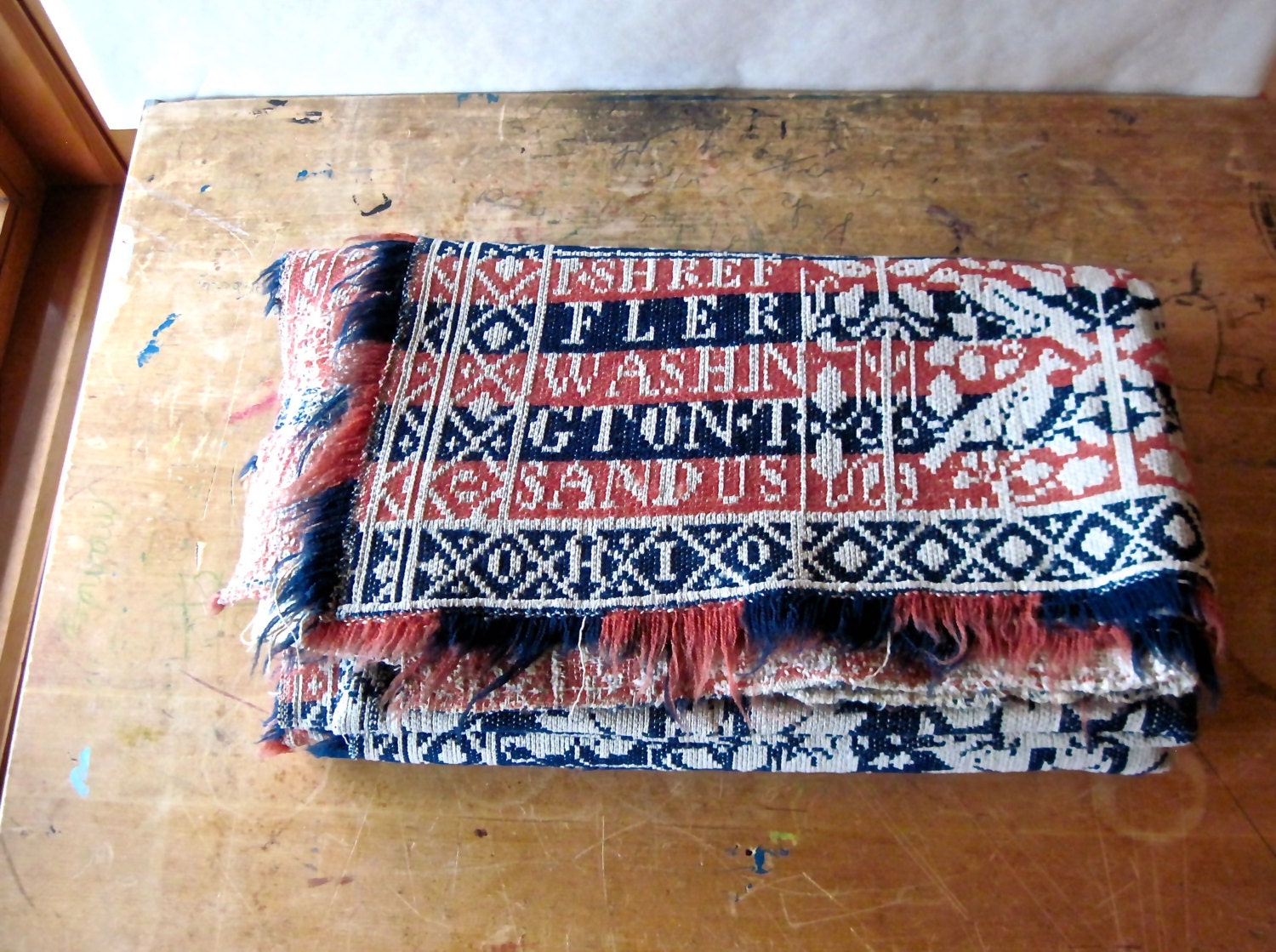Antique Wool Jacquard Coverlet Vintage Wool Blanket Overshot Etsy