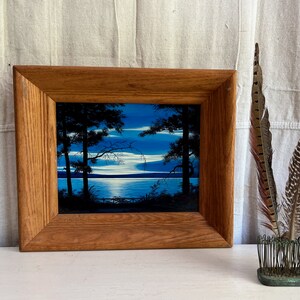 Pair of Vintage Sunset Paintings, Tropical Scene, Lake Scene, Framed Original Art, Colorful Art, Cabin Lodge Decor, Rustic Decor image 5