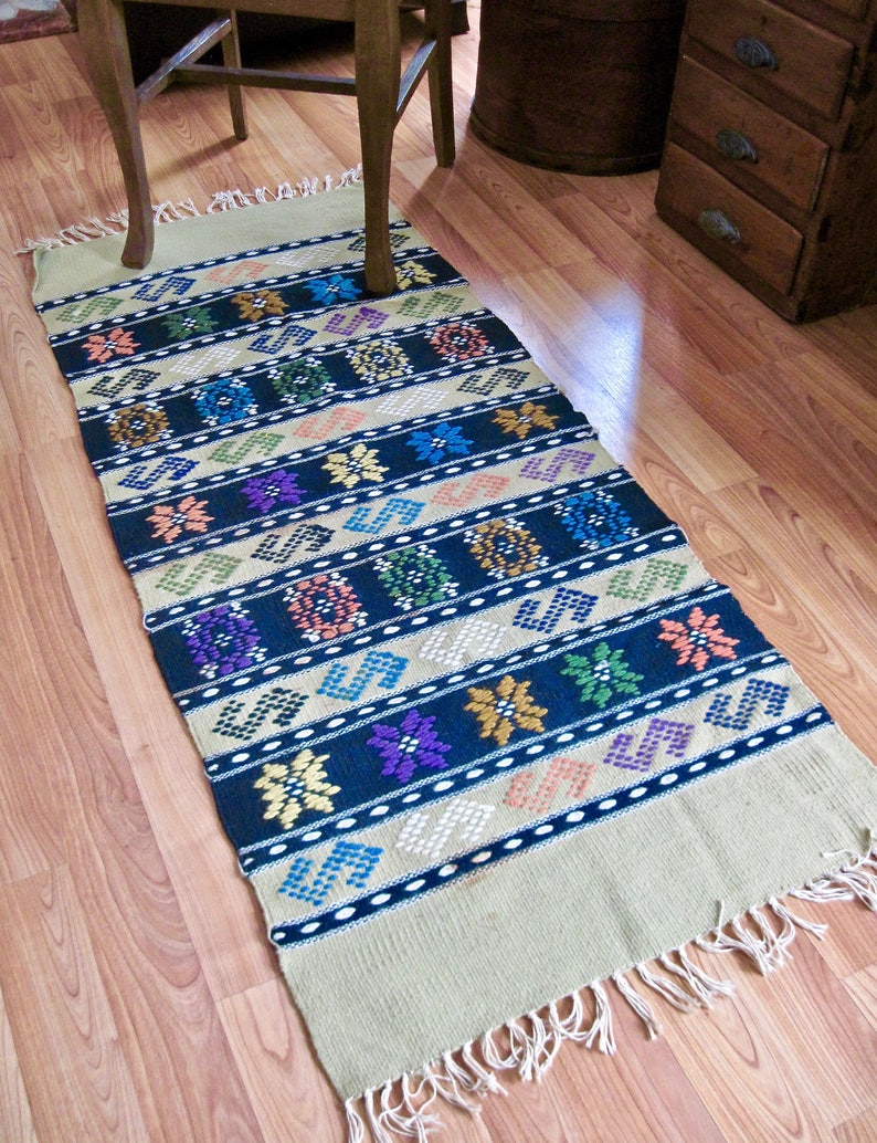 Vintage Mexican Rug Woven Wool Rug Table Runner Etsy