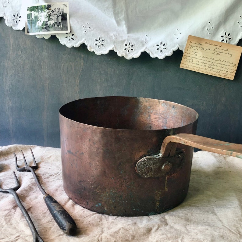 Early Copper Cooking Pot, Antique Dovetail Cooking Pot, Primitive Copper Pot, Rustic Copper Pan, Farmhouse Kitchen, Vintage Cabin Decor, image 5
