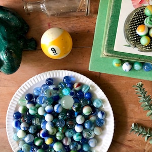 Vintage and Antique Marbles in Coastal Blues, Set of 100+