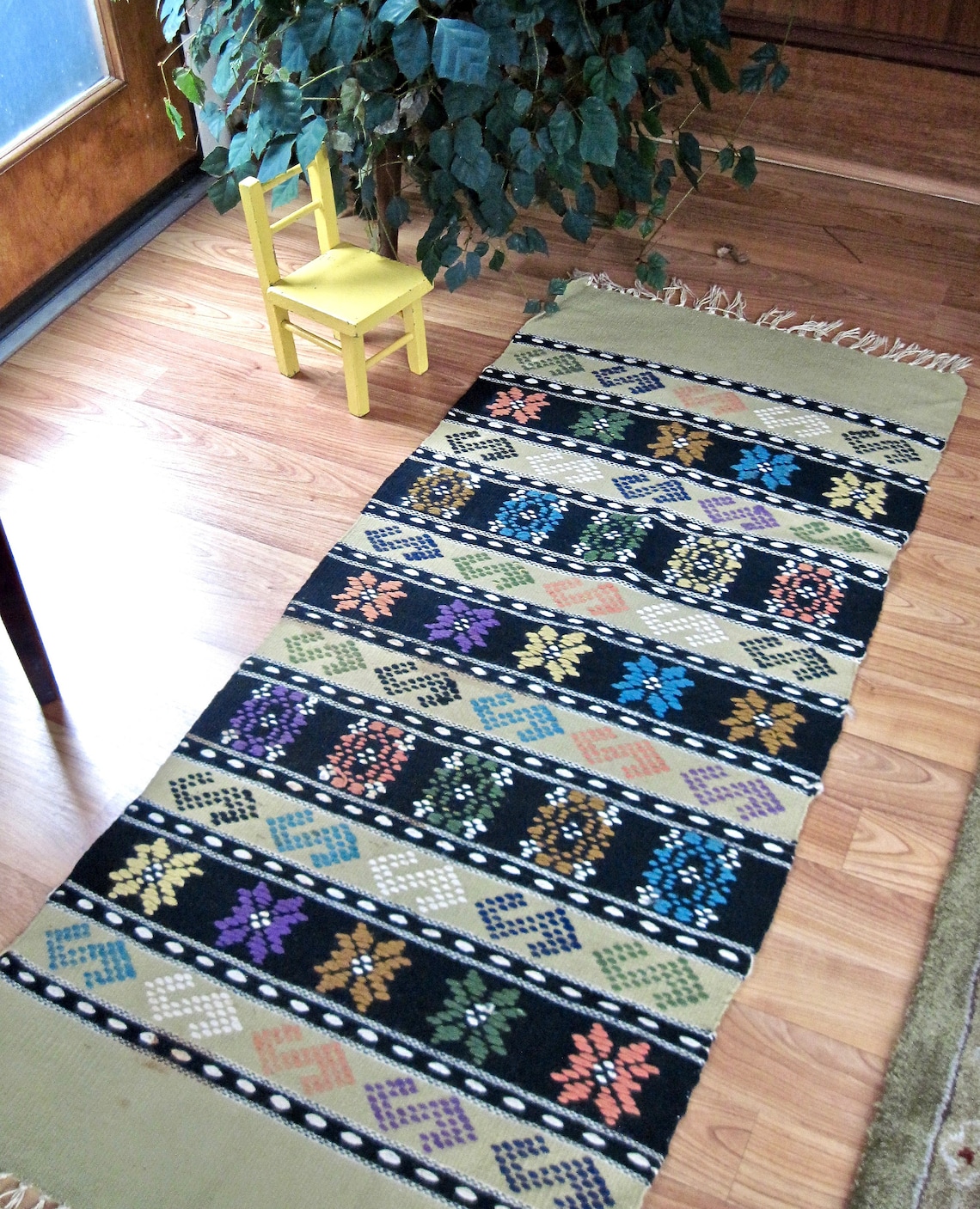 Vintage Mexican Rug Woven Wool Rug Table Runner Etsy
