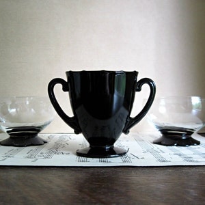 Vintage Black Amethyst Glass Dessert Set: Art Deco Serveware