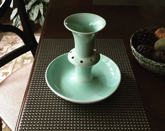 Luray Epergne Vase, Vintage Luray Pastels, LuRay Flower Vase, Vintage TST, Taylor Smith & Taylor, Lu-Ray, Flower Frog, Surf Green Lu-Ray