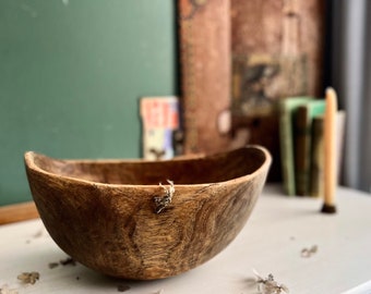 Early Primitive Hand Carved Burl Wood Bowl with Repair, 1800s