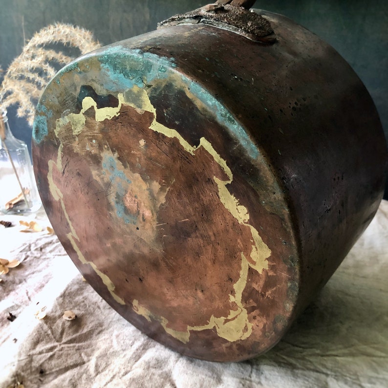 Early Copper Cooking Pot, Antique Dovetail Cooking Pot, Primitive Copper Pot, Rustic Copper Pan, Farmhouse Kitchen, Vintage Cabin Decor, image 7
