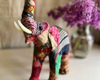 Kantha Patchwork Elephant, Vintage Elephant Figurine, Spirit Animal, Fabric Elephant, Bohemian Decor, Modern Rustic, Vintage India Kantha