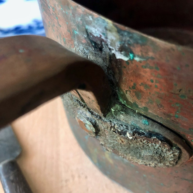 Early Copper Cooking Pot, Antique Dovetail Cooking Pot, Primitive Copper Pot, Rustic Copper Pan, Farmhouse Kitchen, Vintage Cabin Decor, image 6
