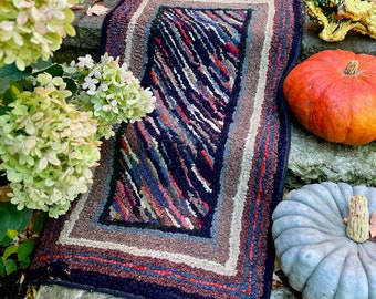 Antique Striped Wool Hook Rug, Latch Hook Rug, Old Scatter Rug, Amish Country, Vintage Wool Rug, Ohio Antiques, Rustic Farmhouse Decor