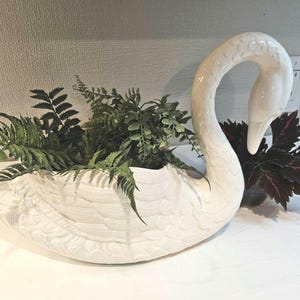 Oversized White Ceramic Swan Planter, Mid Century Modern Art Pottery Centerpiece