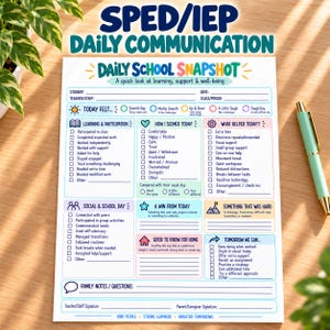 Oudercontactnotitie, communicatieformulieren voor leerkrachten, printbaar dagverslag voor speciaal onderwijs (IEP), gedragstracker voor basisschoolleerlingen, digitale download