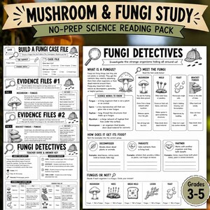 Fungi Unit Study & Mushroom Anatomy Worksheets | No Prep 3rd 4th 5th Grade Life Science Printable | Elementary Mycology Lesson Reading PDF