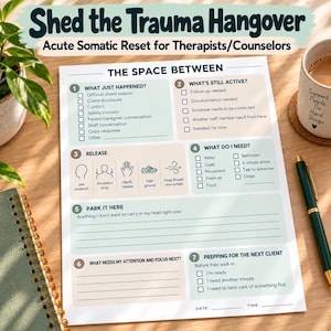 Pagina voor zelfzorg voor therapeuten, ontspanningsoefening na de sessie, burn-out bij counselors, digitaal dagboek voor traumaprofessionals, Goodnotes PDF