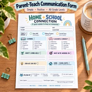 Parent Communication Log | Boho Rainbow Teacher Forms | Daily School Progress Report Sheet | Digital Download PDF