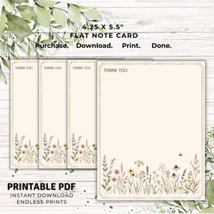 Biglietti stampabili - Biglietto di ringraziamento piatto - Biglietti di ringraziamento floreali - Carta da lettere in PDF