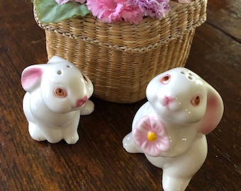 Vintage Bunny Salt and Pepper shakers. Ceramic bunny figurines