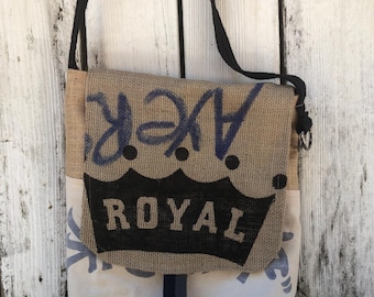 Large coffee bag purse. coffee book bag. coffee overnight bag. recycled coffee bags