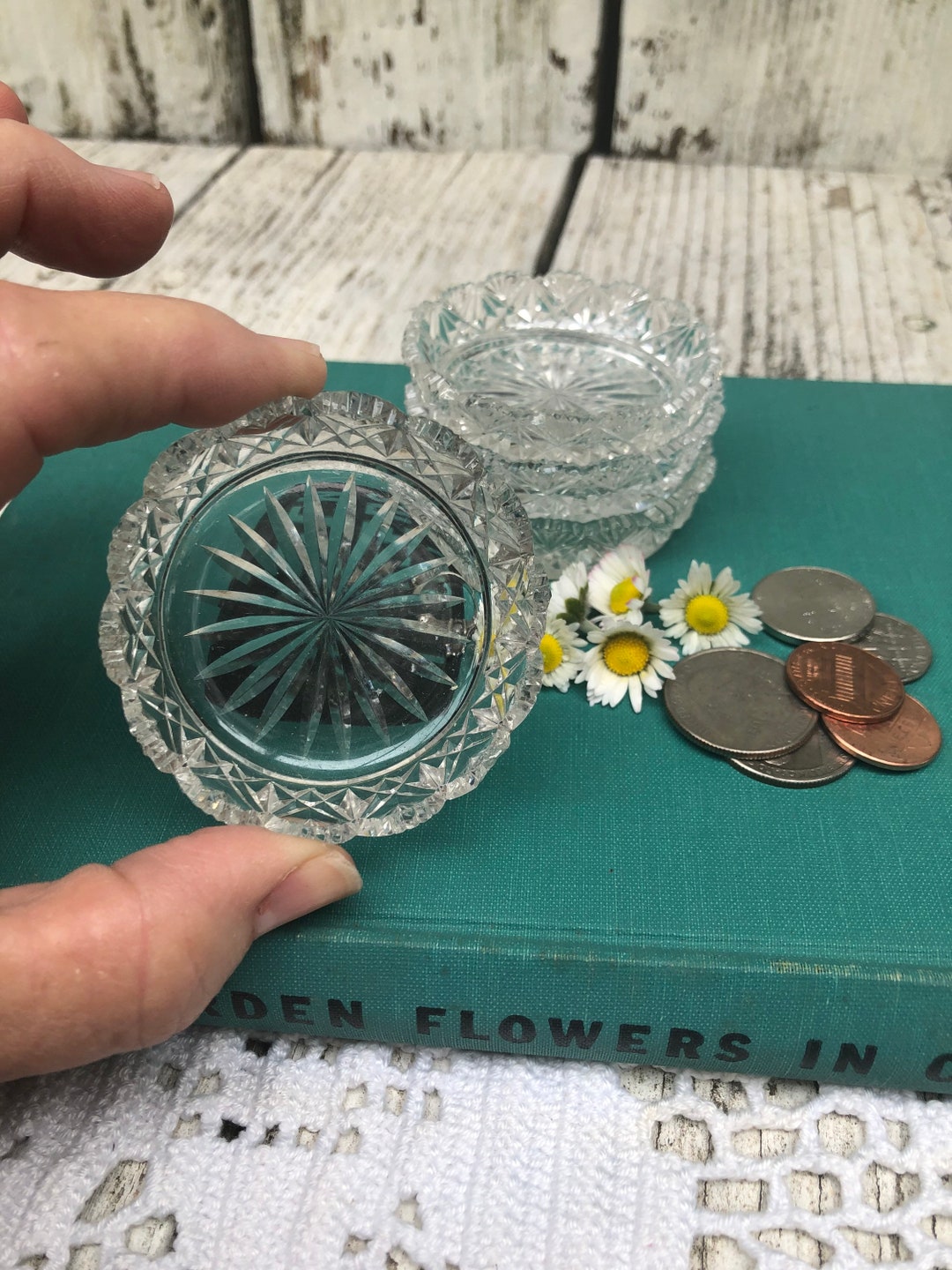 4 Tiny Cut Glass Dresser Trays. 4 Little Glass Whatnot Dishes. Etsy
