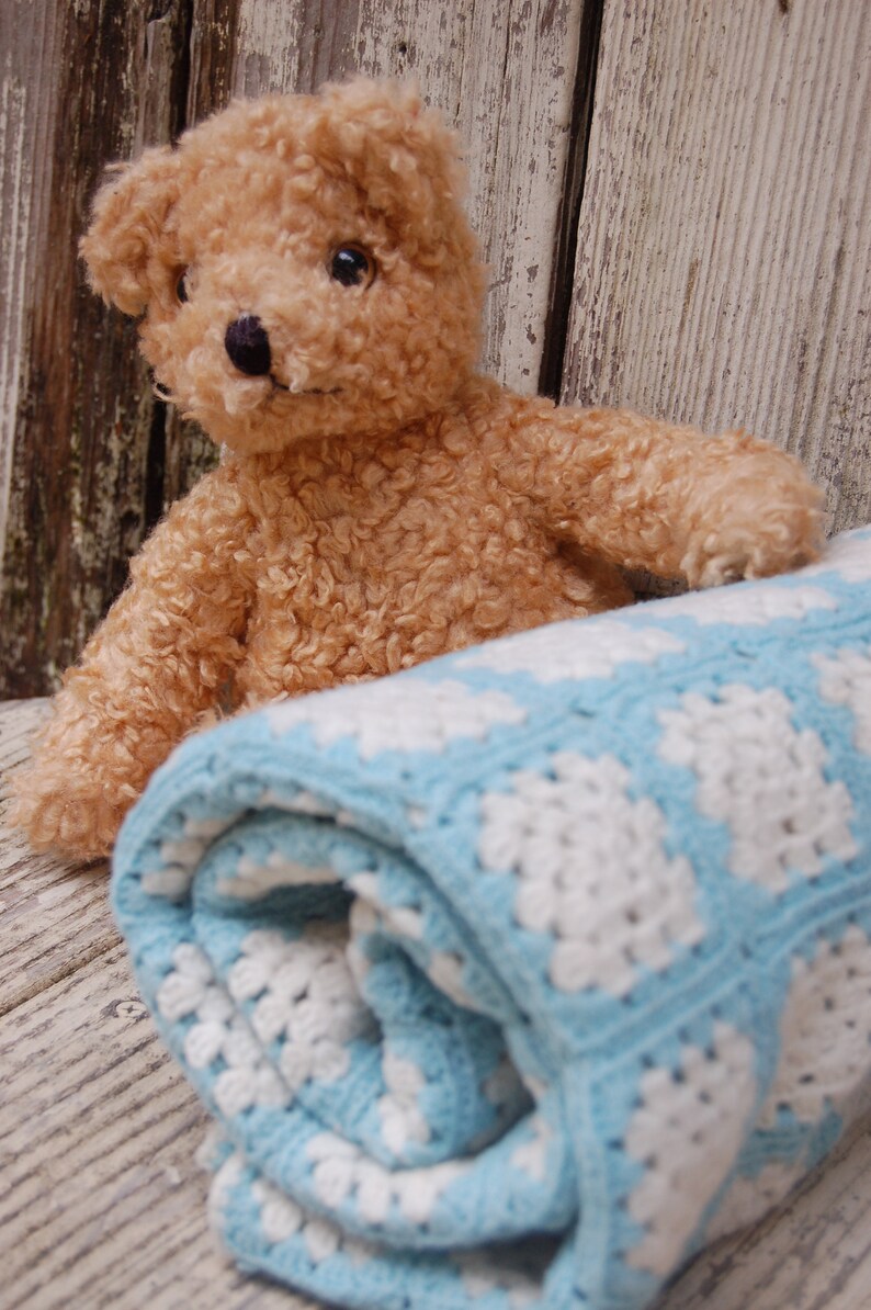 Blue and white bassinette blanket Blue and white crochet nap blanket Blue and white crochet Granny Square baby blanket