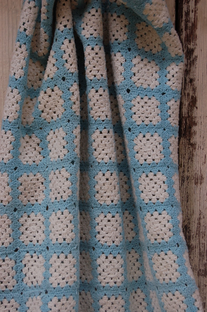 Blue and white bassinette blanket Blue and white crochet nap blanket Blue and white crochet Granny Square baby blanket