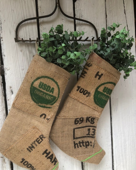 Recycled Burlap Coffee Bag Stockings.barista Stockings. Coffee 