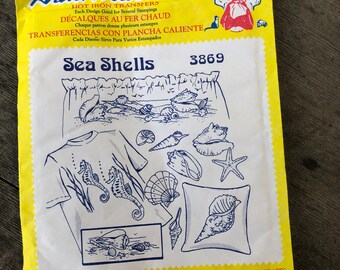 Sea shells embroidery pattern. Aunt Martha iron transfer